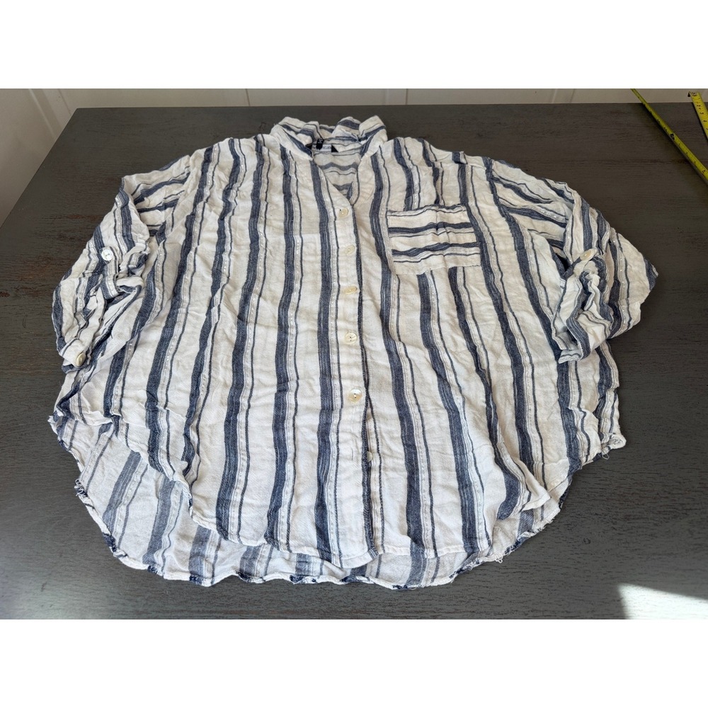 Club Z Collection Striped Metallic Button Down Top 2X White Black 7221X-2788